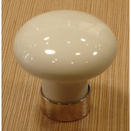 Bouton Porcelaine de Limoges Blanc/Chrome