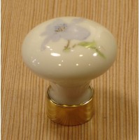 Bouton Porcelaine de Limoges Décor Fleurs Bleues